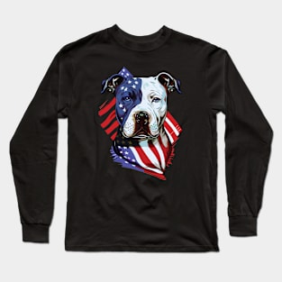 American Pitbull with US stars and stripes Flag Illustration Long Sleeve T-Shirt